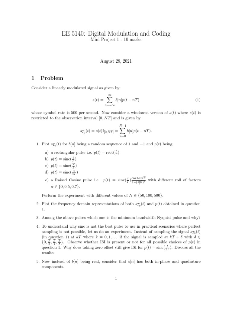 Digital Modulation Mini Project Guide | PDF | Modulation | Sampling ...