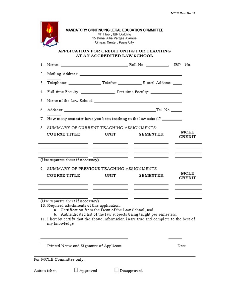 MCLE Form No. 11 PDF