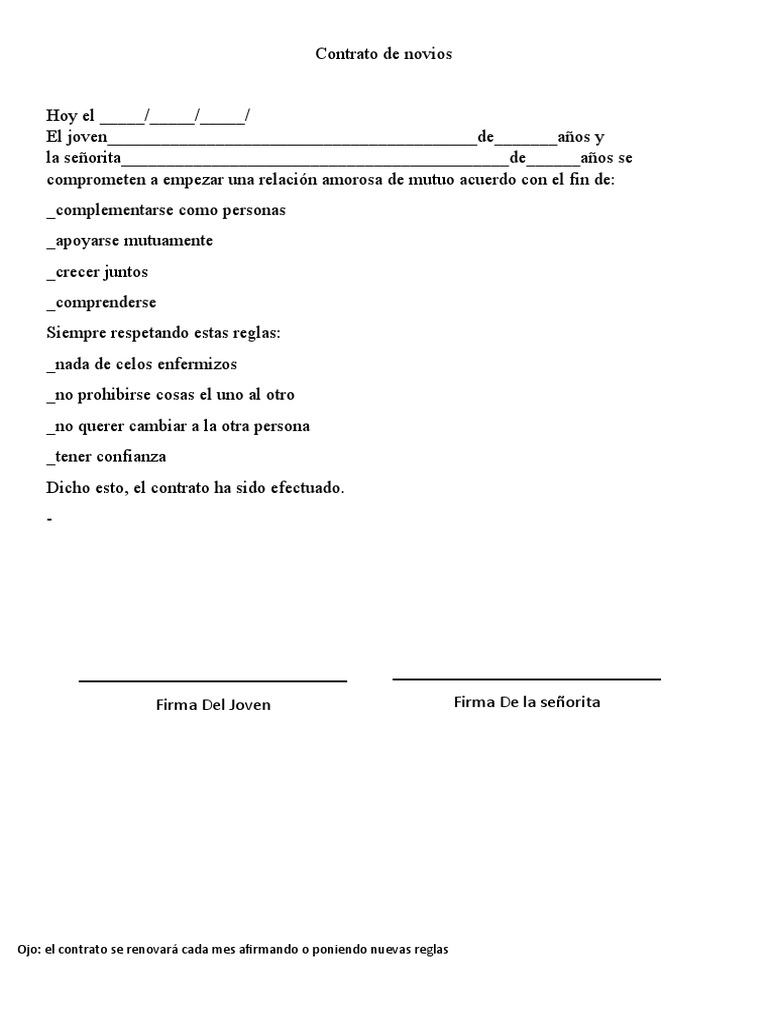 Contrato Para Novios Pdf Contrato de Novios | PDF