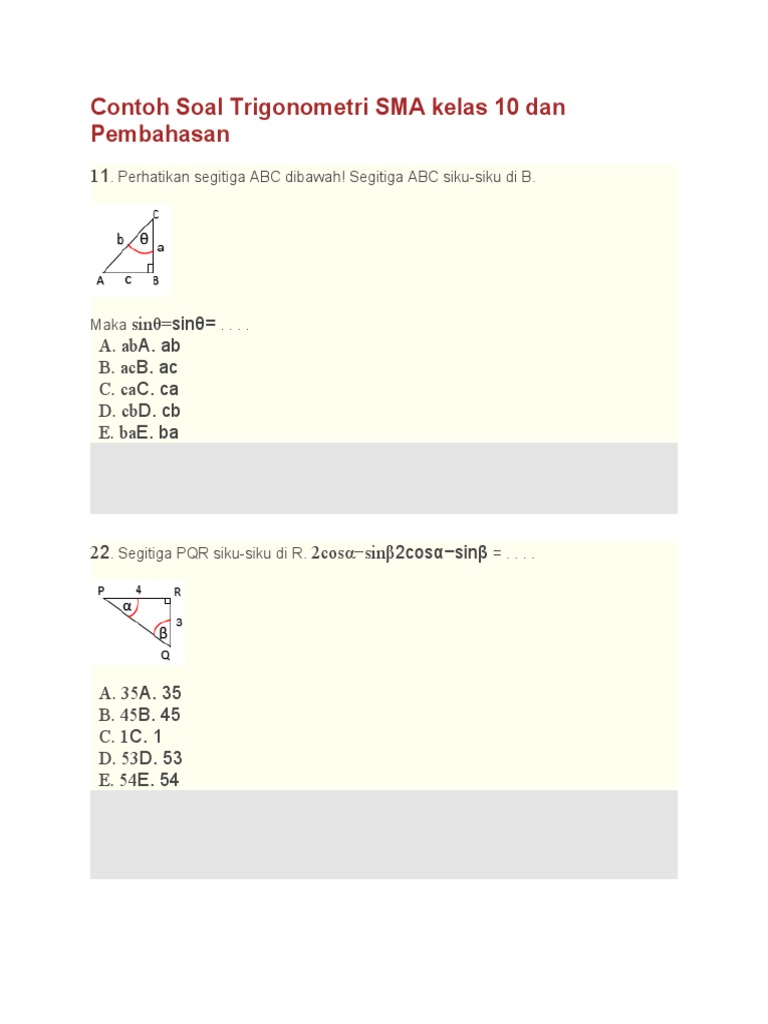 Contoh Soal Trigonometri SMA Kelas 10 Dan Pembahasan | PDF