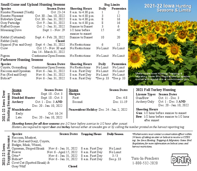 Refer To The Iowa Hunting, Trapping & Migratory Game Bird Regulations