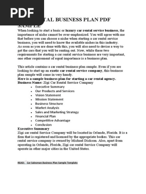 CAR RENTAL BUSINESS PLAN PDF SAMPLE