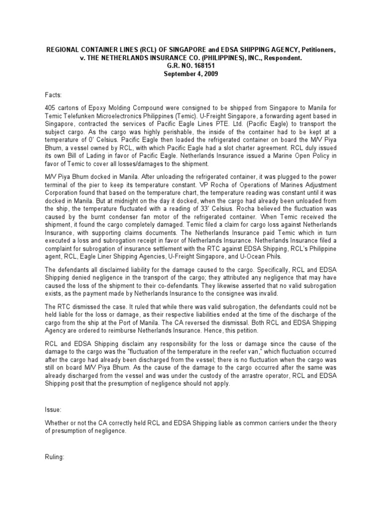 RCL vs. Netherlands Insurance PDF Legal Liability Negligence