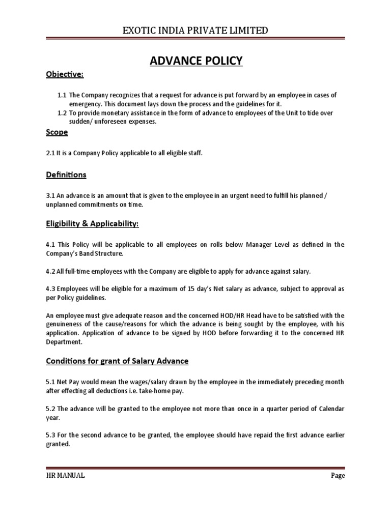 Employee Salary Advance Policy Guide | PDF
