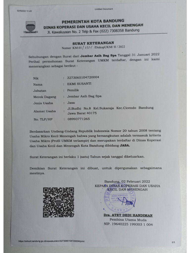 Surat Rekomendasi UKM Binaan Atau Surat Keterangan UKM Binaan Dinas