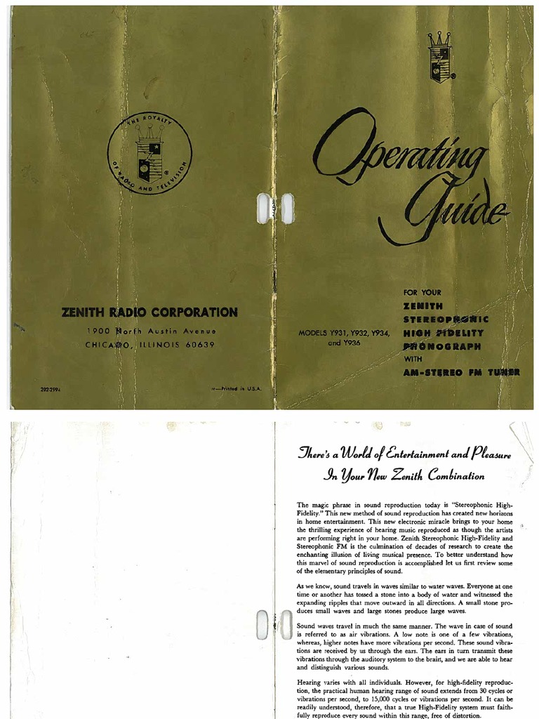 Zenith Console Manual Frequency Modulation Sound Recording And