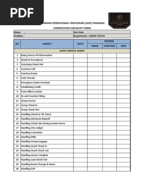 SOP Training Completion Checklist