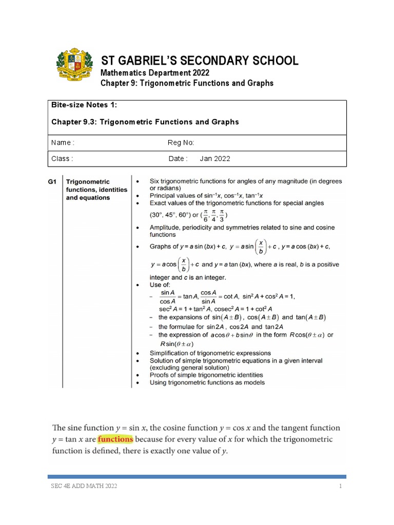 Chapter 9.3 Trigonometric Functions and Graphs (Add Math) - 11 Jan 2022 ...
