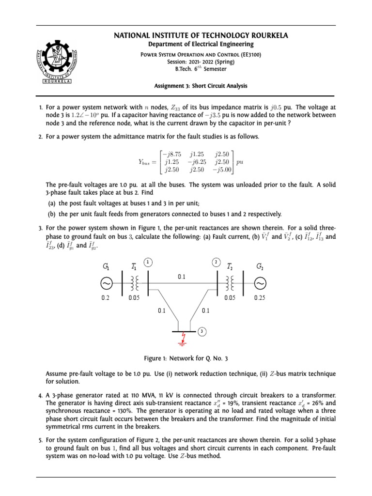 Assignment 3 Short Circuit Analysis PDF Electrical Engineering