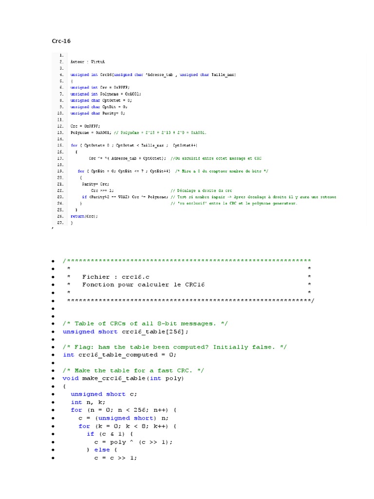 CRC16 Calculation Function | PDF | Teaching Methods & Materials | Computers
