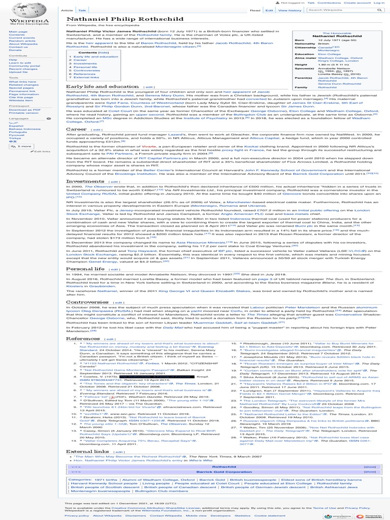 Nathaniel Philip Rothschild - Wikipedia | PDF
