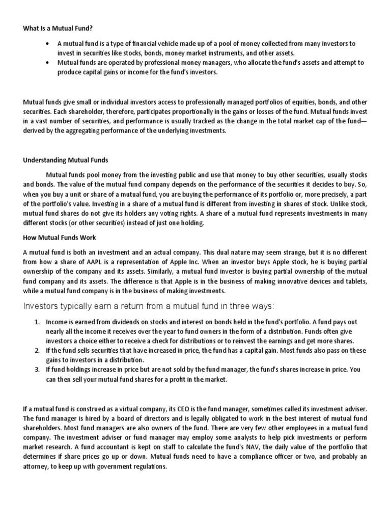 What Is A Mutual Fund? Investors Typically Earn A Return From A Mutual
