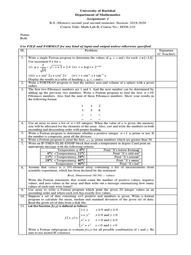 Fortran Assignment 1 2020 | PDF | Array Data Type | Array Data Structure