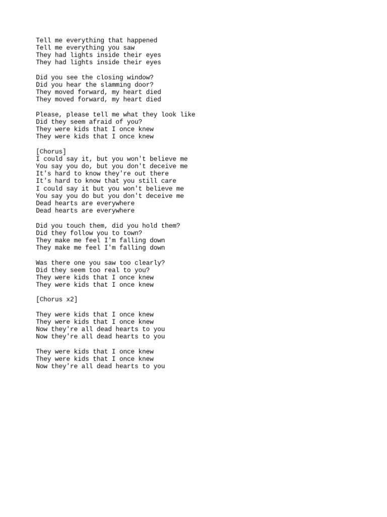 Dead Hearts Lyrics | PDF | Mystery, Thriller &amp; Crime Fiction | Poetry