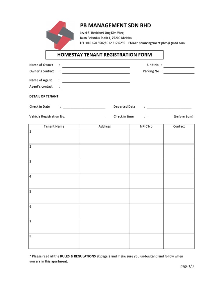 Homestay Tenant Registration Guidelines | PDF | Parking Lot