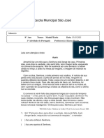 Escola Municipal São José - Avaliação de História sobre a ausência da Senhora