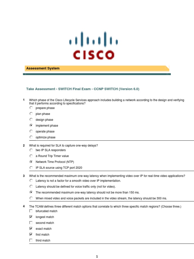 CCNP 3 Final Exam v6.0 | PDF | Network Switch | Router (Computing)