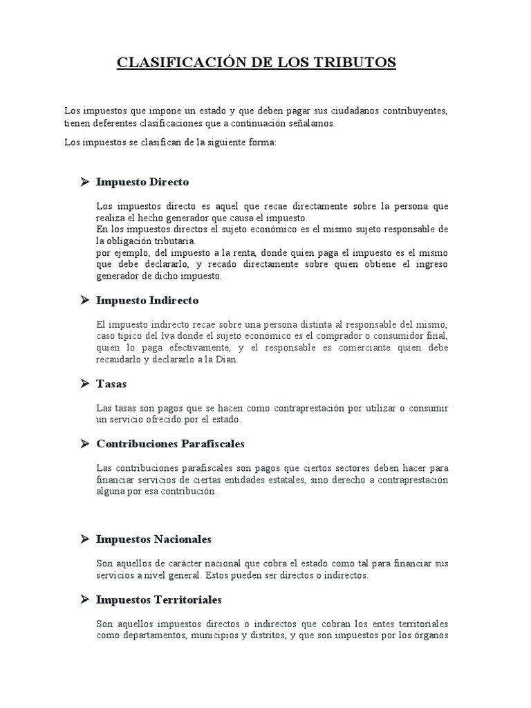 Clasificación de Los Tributos | PDF | Impuestos | Gobierno
