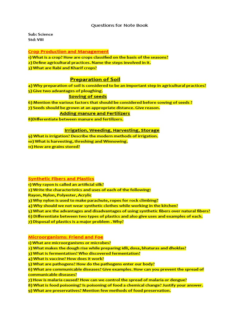 Chapterwise Questions - VIII | PDF | Cell (Biology) | Friction