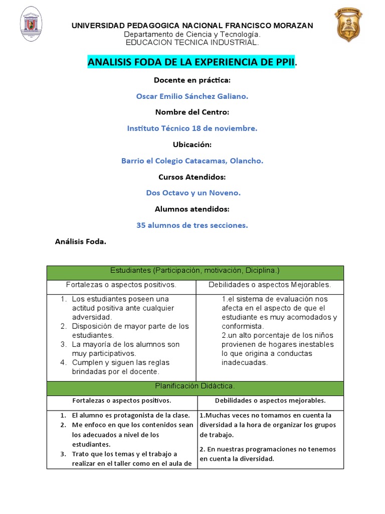 Análisis FODA de Prácticas Docentes | PDF | Evaluación | Análisis FODA