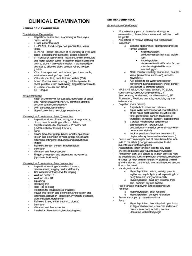 Neurologic and Thyroid Examination Guide | PDF | Anatomical Terms Of ...