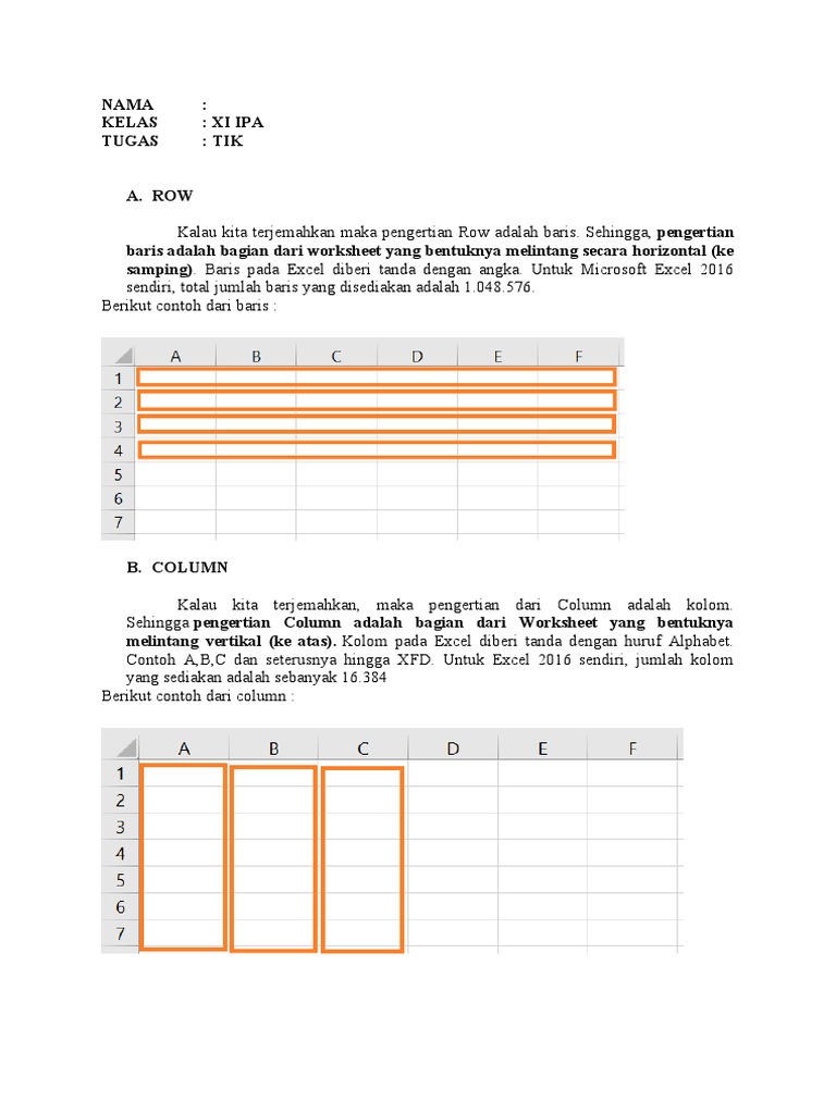 Definisi Cell, Row, dan Column Excel | PDF