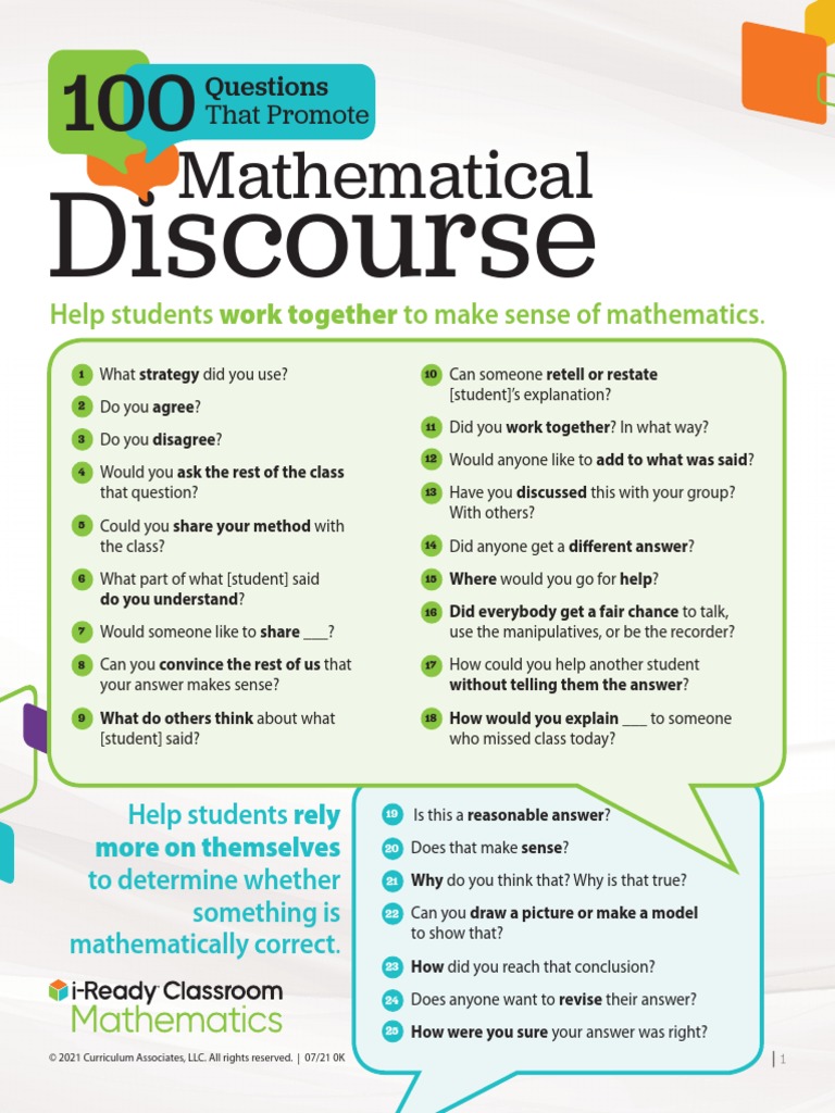 Iready Classroom Mathematics 100 Mathematics Discourse Questions PDF
