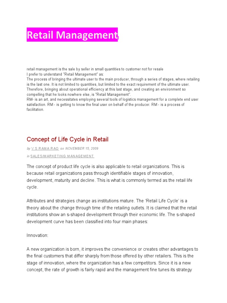 Retail Management. | PDF | Retail | Business