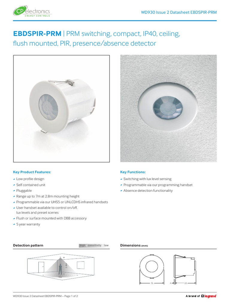 Flush Mounted, PIR, Presence/absence Detector: EBDSPIR-PRM - PRM ...
