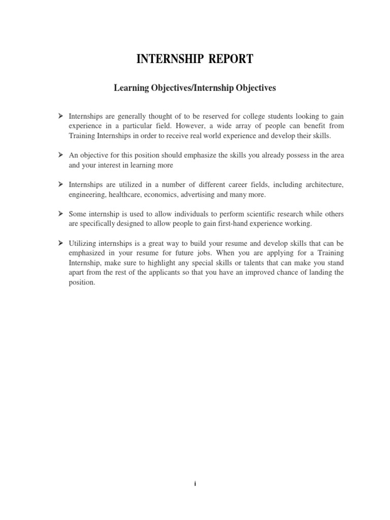 Internship Report: Learning Objectives/Internship Objectives | PDF ...