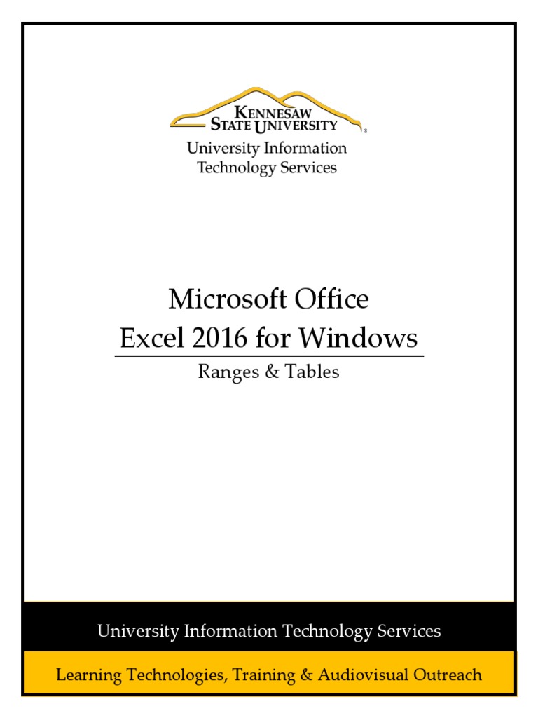 Microsoft Office Excel 2016 For Windows: Ranges & Tables | PDF ...