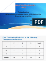 Todays Lecture: IBFS To Optimal Solution Using MODI Method For Degeneracy Condition Faculty: CH - Rakesh Date: 25-09-2020 Time: 12:00-1:00 PM