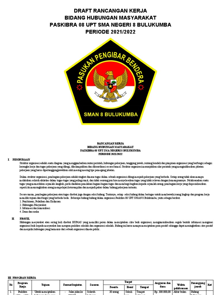 Program Kerja Humas Paskibra 2021/2022 | PDF