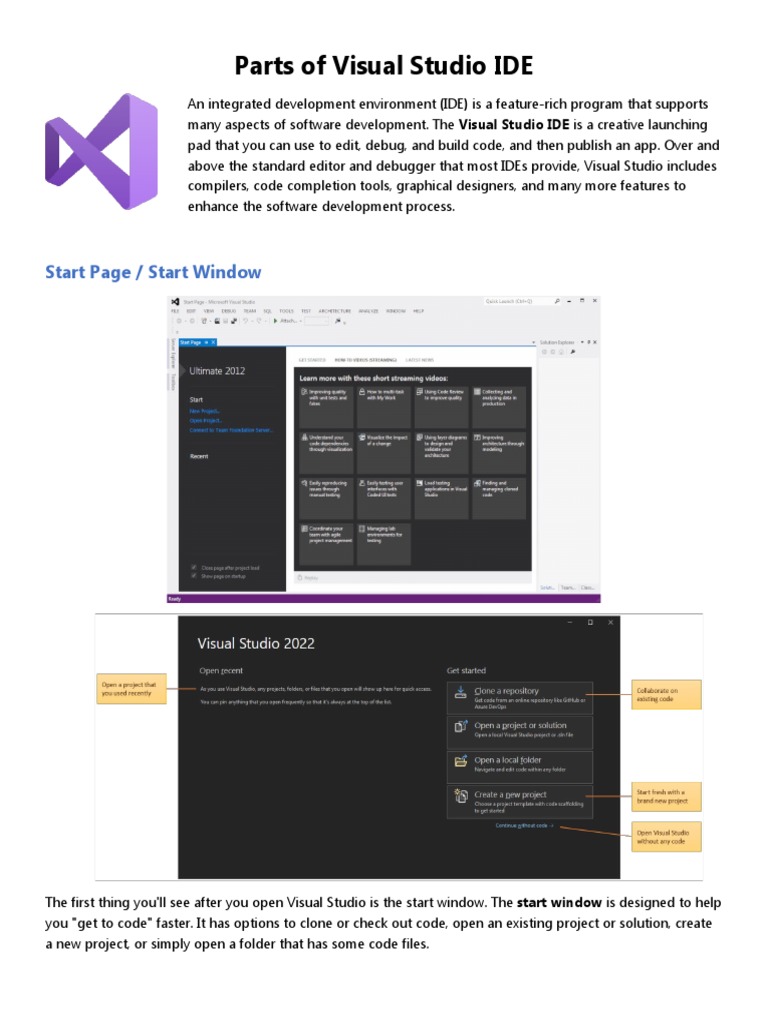 Parts of VS IDE | PDF | Microsoft Visual Studio | Window (Computing)