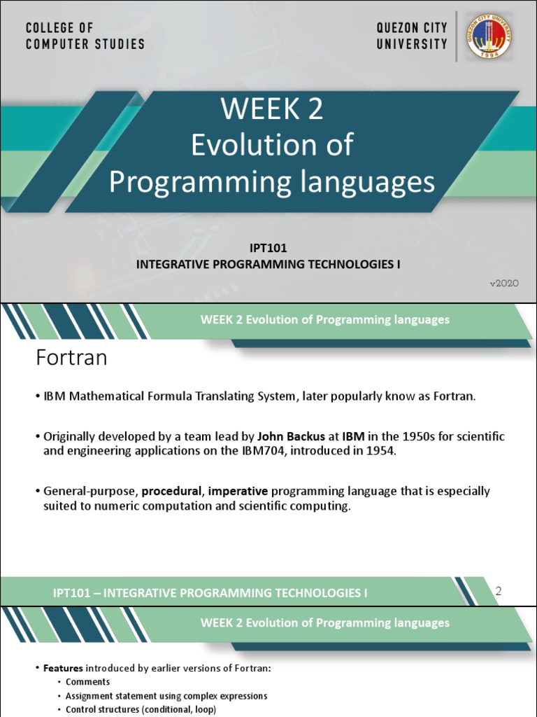 Week 2 evolution of programming languages ipt101 integrative
