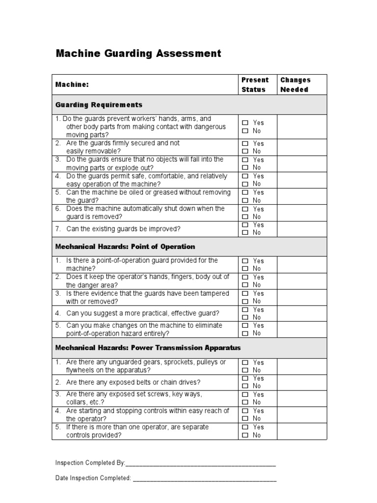 Machine Guarding Assessment Template | PDF | Personal Protective ...