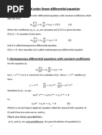 Second Order Linear Differential Equation With Constant Coefficients