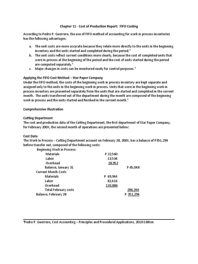 Cost of Production Report - FIFO Costing (Module On Cost Accounting ...