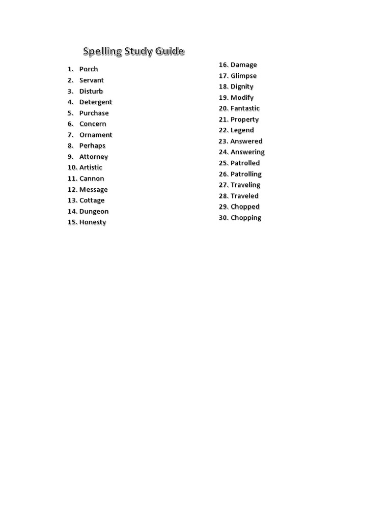 Spelling Study Guide Pdf Young Adult