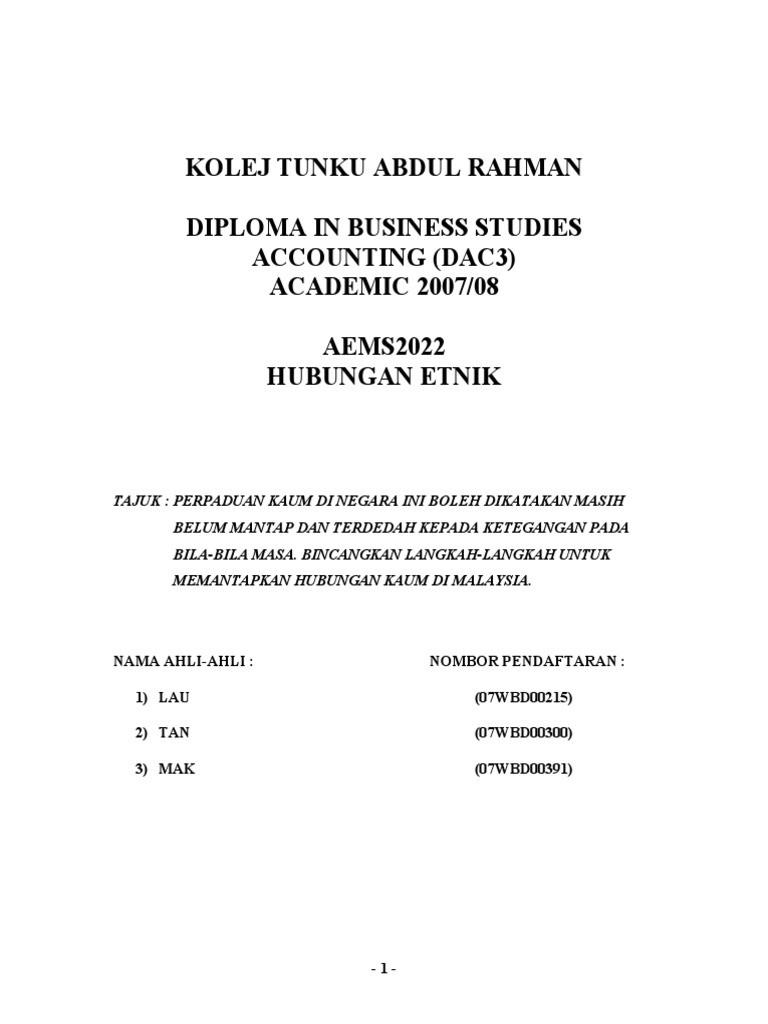 Kerja Kursus Hubungan Etnik Pdf
