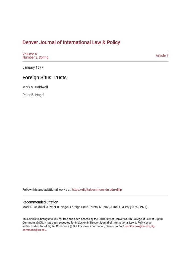 Foreign Situs Trusts Pdf Trust Law Taxes