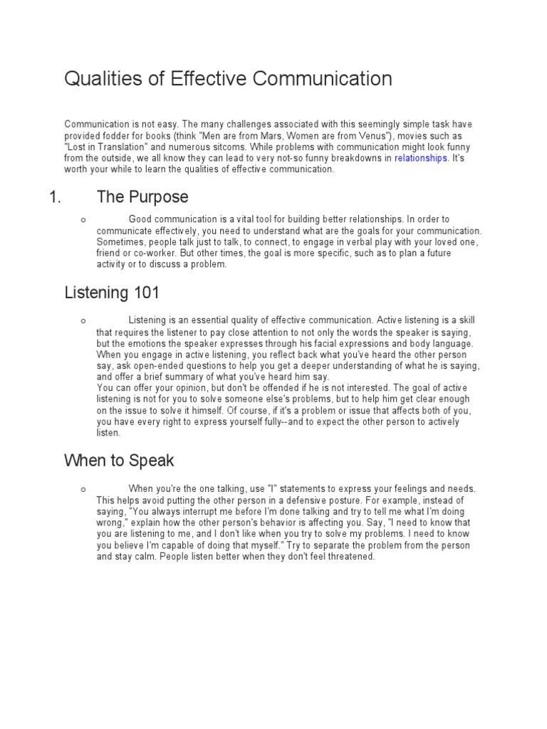Qualities of Effective Communication | PDF | Communication ...
