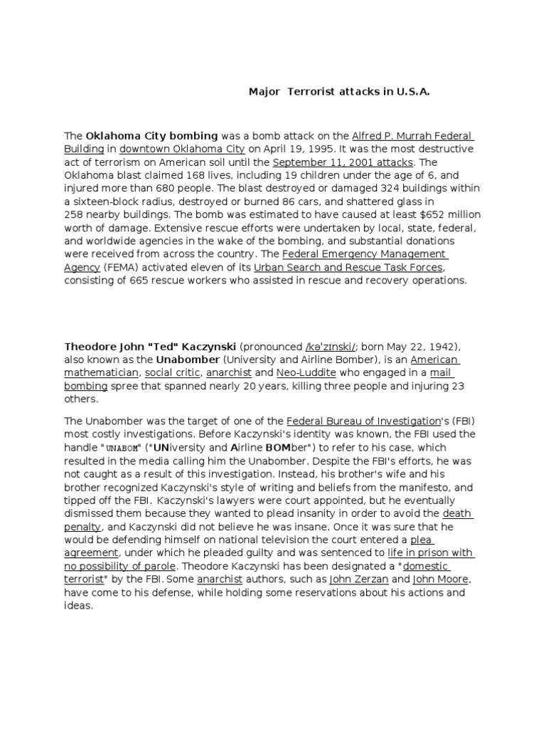 Major U.S. Terrorist Attacks Overview | PDF | September 11 Attacks | Al ...