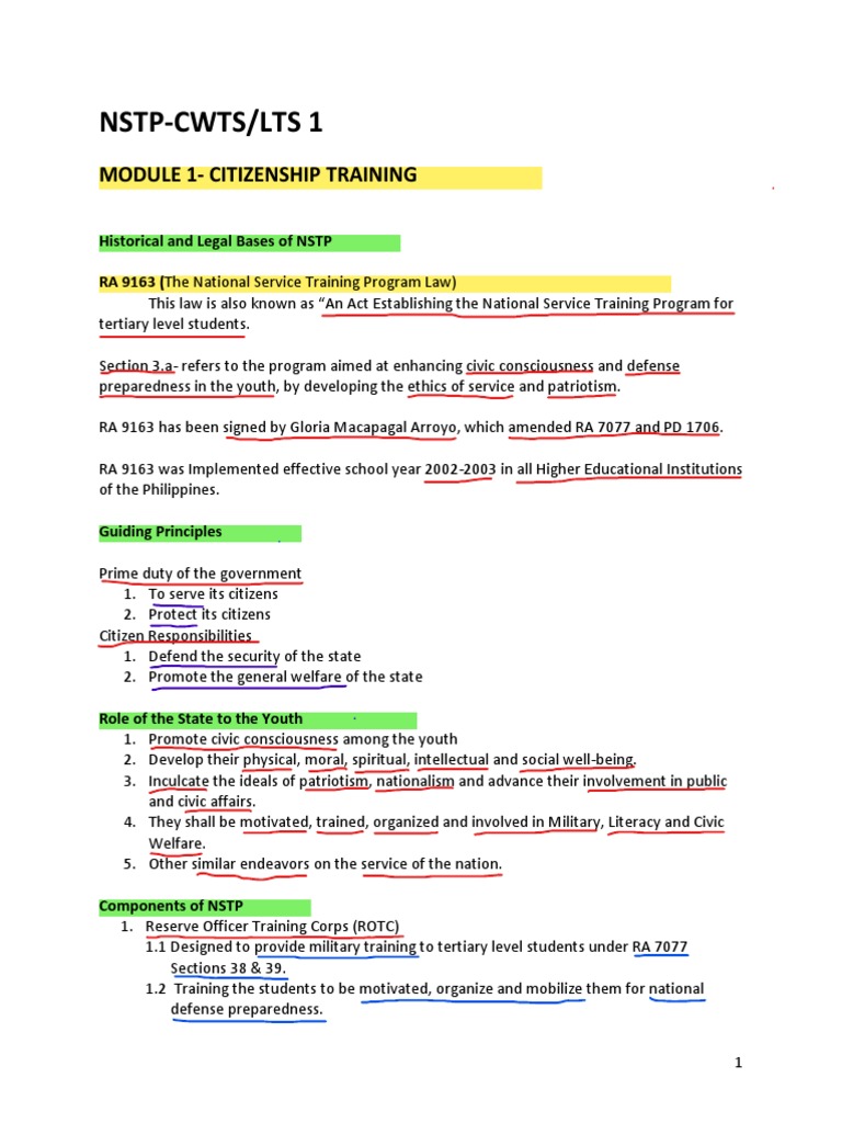 NSTP Citizenship Training Overview | PDF | Human Rights | Citizenship