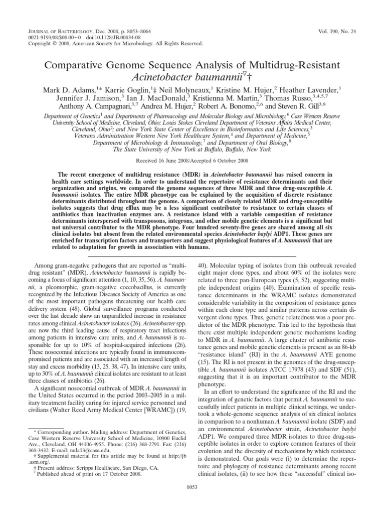 Comparative Genome Sequence Analysis of Multidrug-Resistant ...