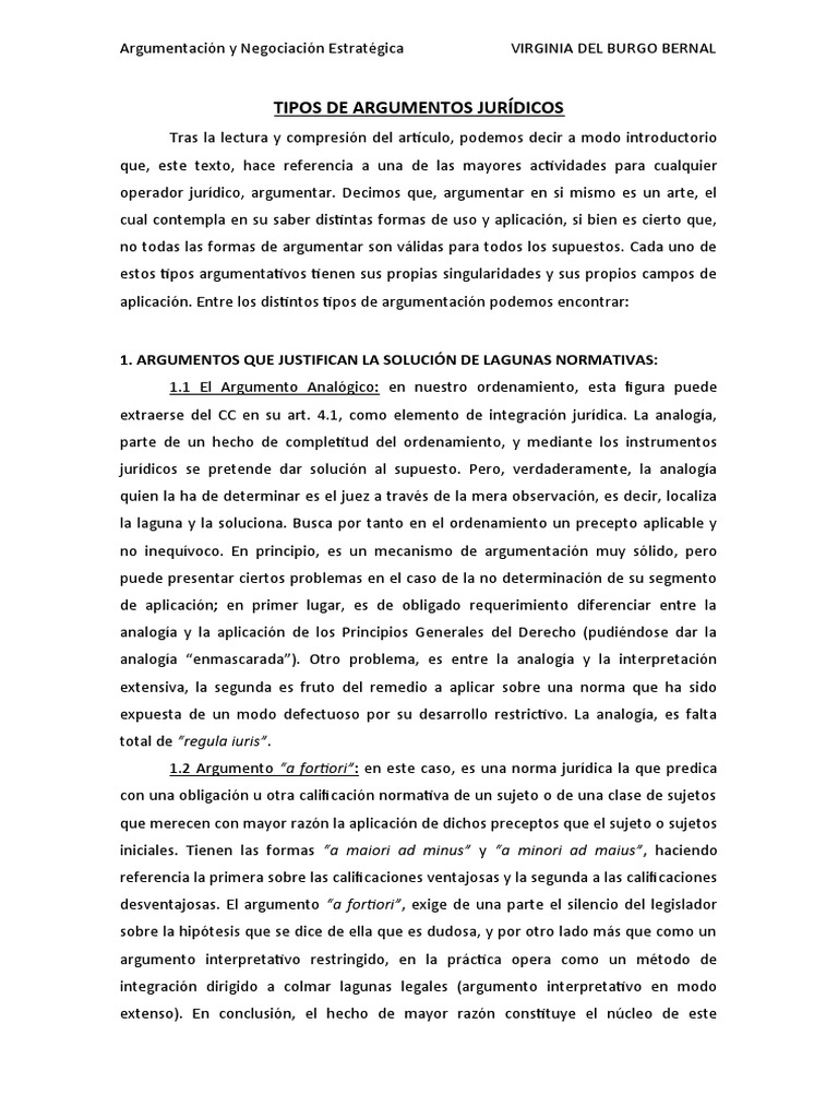 Tipos de Argumentos Jurídicos (Resumen) | PDF | Argumento | Analogía