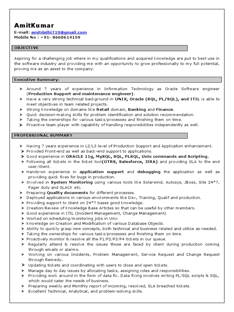 Amit Kumar: Oracle Software Engineer Resume | PDF | Business