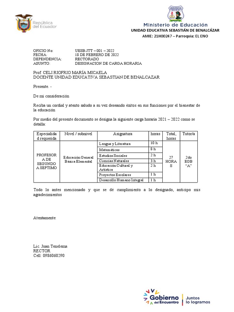 Designación de Carga Horaria Docente 2022 | PDF | Maestros | Aprendizaje