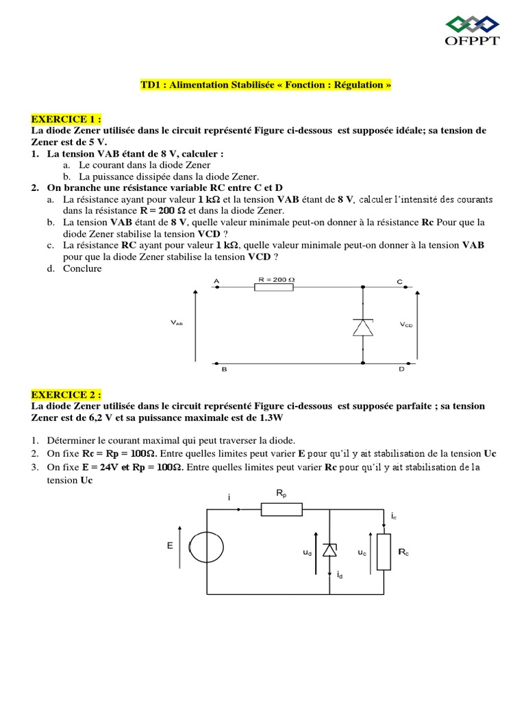 Exercices sur la diode Zener corrigés | PDF