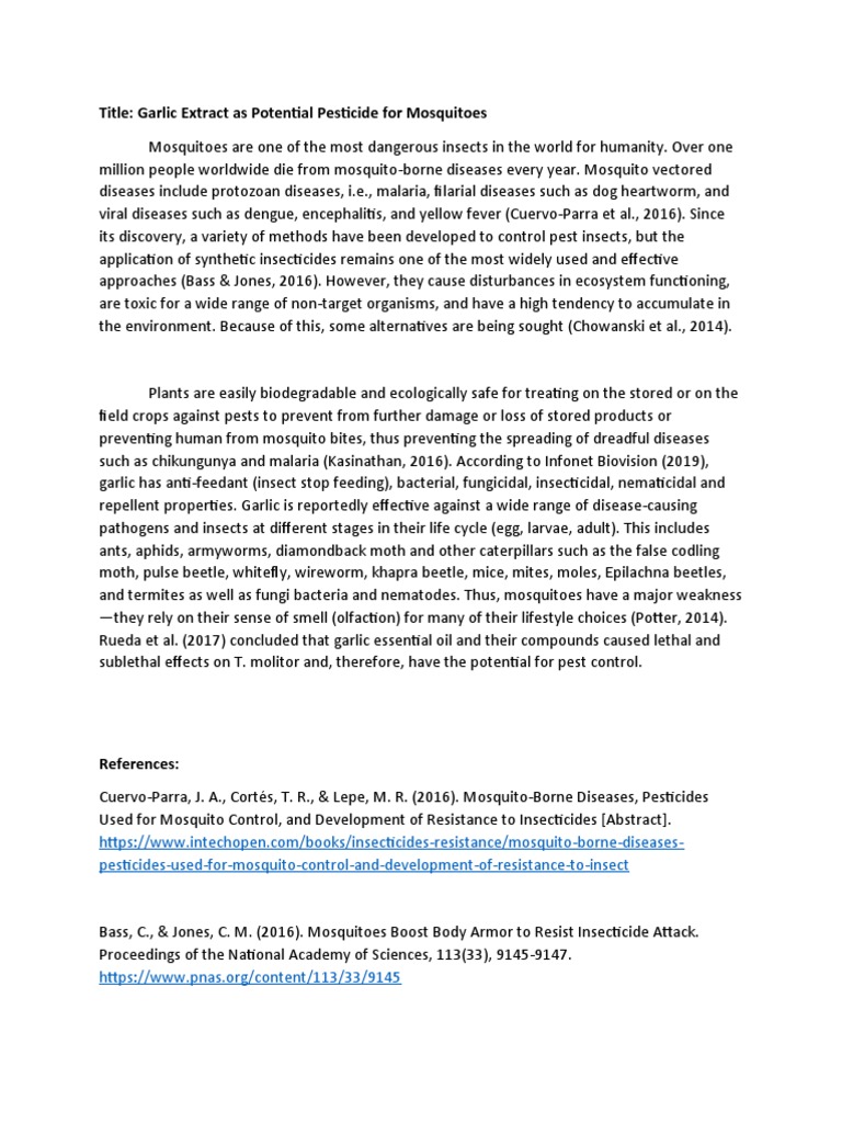 Title Garlic Extract As Potential Pesticide For Mosquitoes PDF